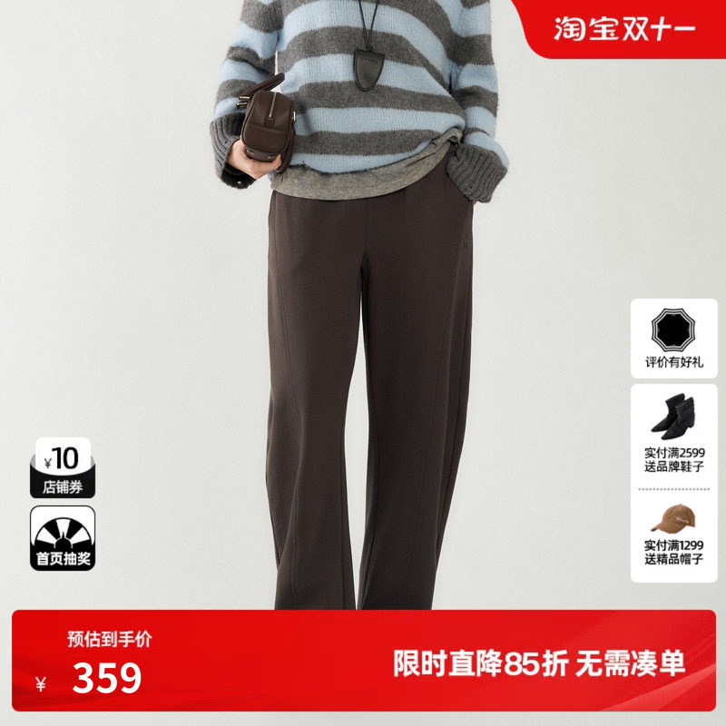 U/TI灰绿色加绒阔腿卫裤女加厚保暖遮肉显瘦长裤尤缇2026冬季新款