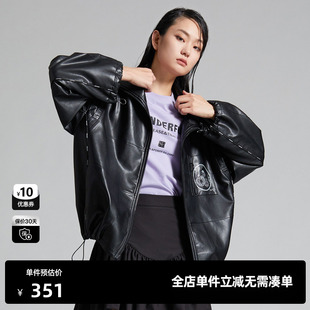 TI甜酷风皮衣外套女黑色水果印花拉链外搭时尚 上衣2023春季 新款