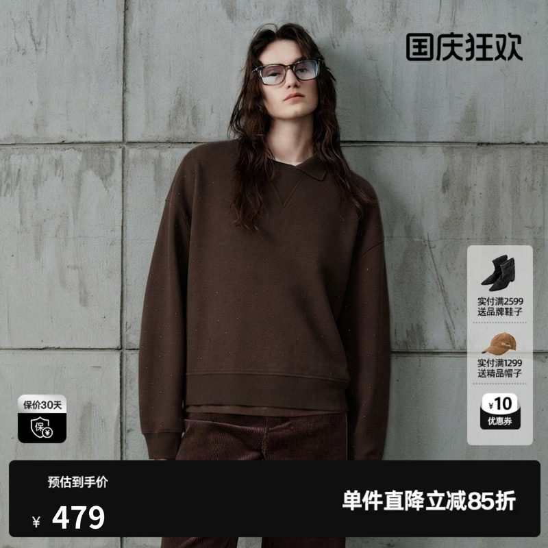 U/TI 咖色棉感polo翻领长袖卫衣女慵懒休闲短T恤尤缇2026冬季新款