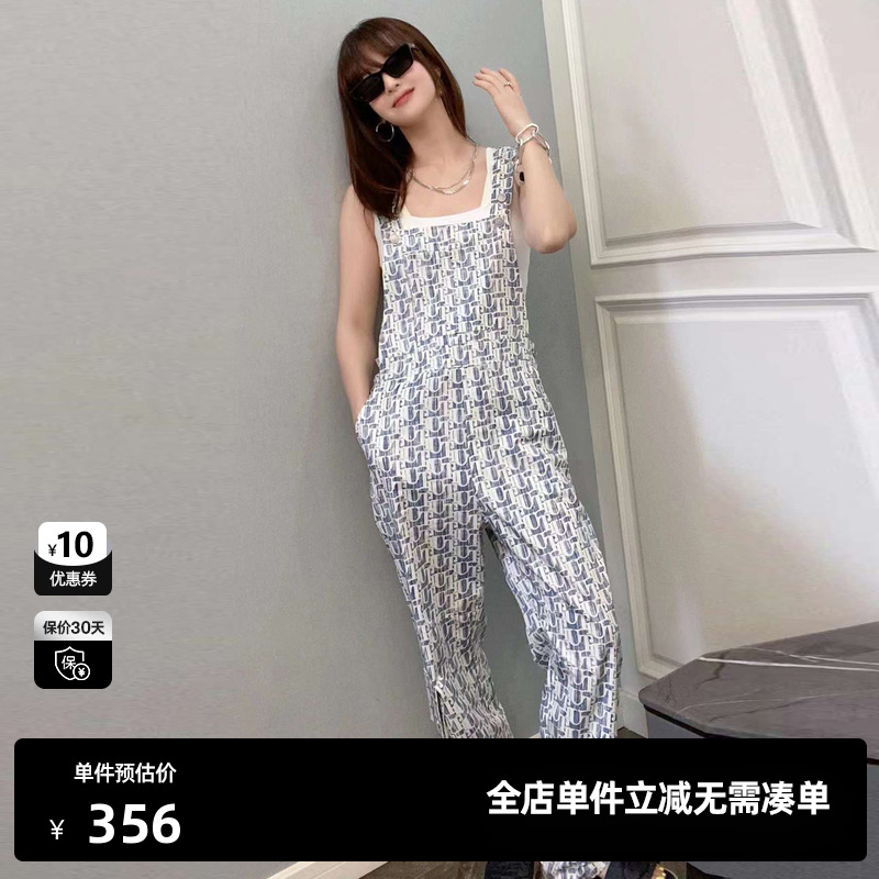 U/TI字母花满印背带裤女装日系风百搭休闲连体裤尤缇时尚夏季新款