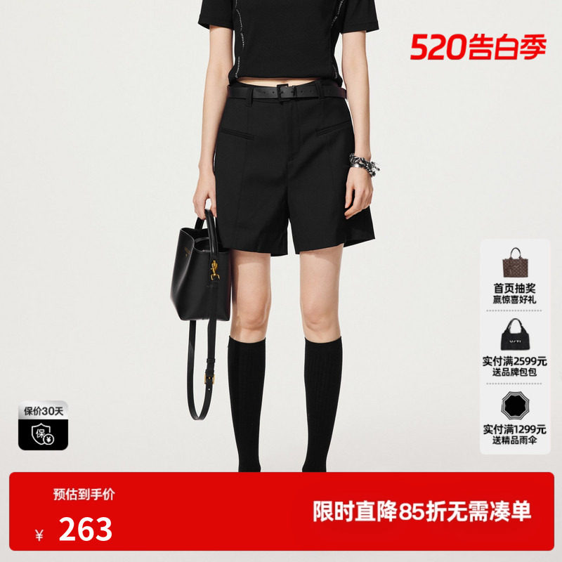 U/TI黑色率性西装短裤女装松弛感通勤宽筒休闲裤尤缇2025秋季新款