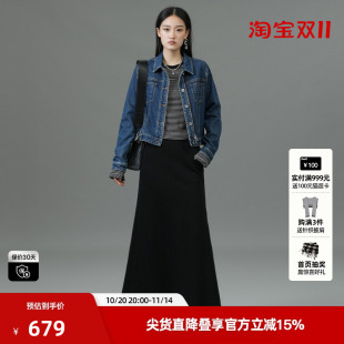 新款 百搭正肩棉感上衣尤缇2025春季 双拉链牛仔外套女装 TI截短式