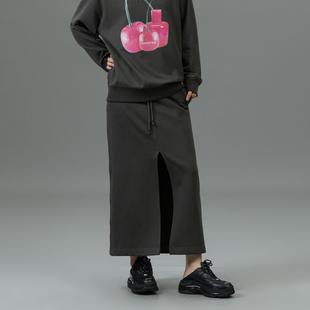 新款 TI深灰色运动风开衩卫裙女百搭纯棉简约半身裙尤缇2025春季