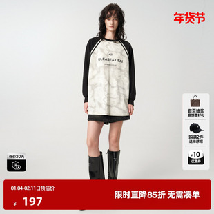 U/TI印染插肩袖长袖T恤连衣裙女装 简约百搭休闲尤缇时尚春季新款