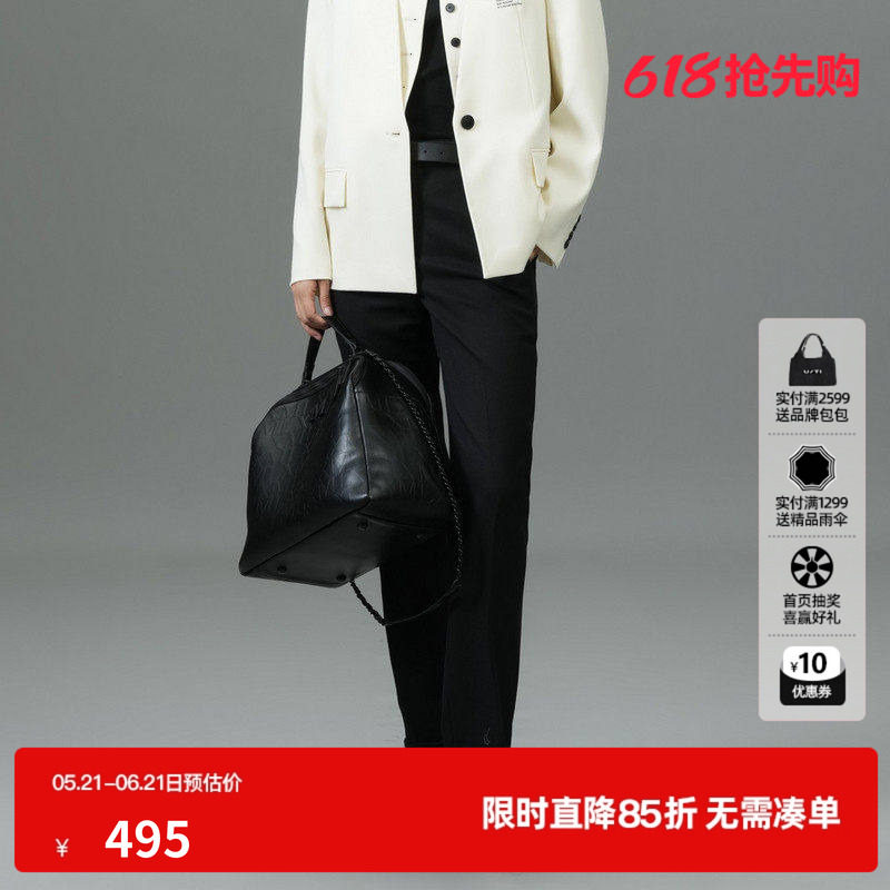 U/TI黑色通勤风羊毛西装裤女装百搭直筒裤休闲裤尤缇2025春季新款