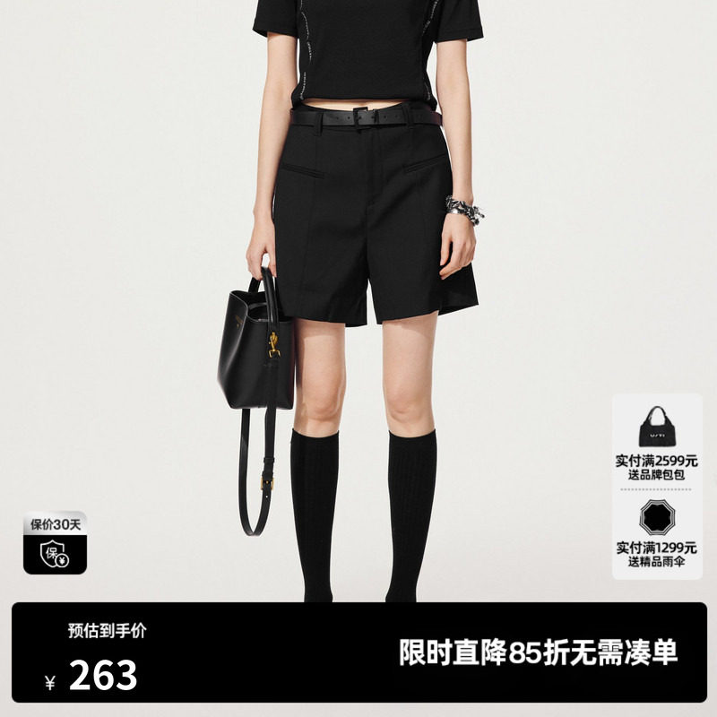 U/TI黑色率性西装短裤女装松弛感通勤宽筒休闲裤尤缇2025秋季新款