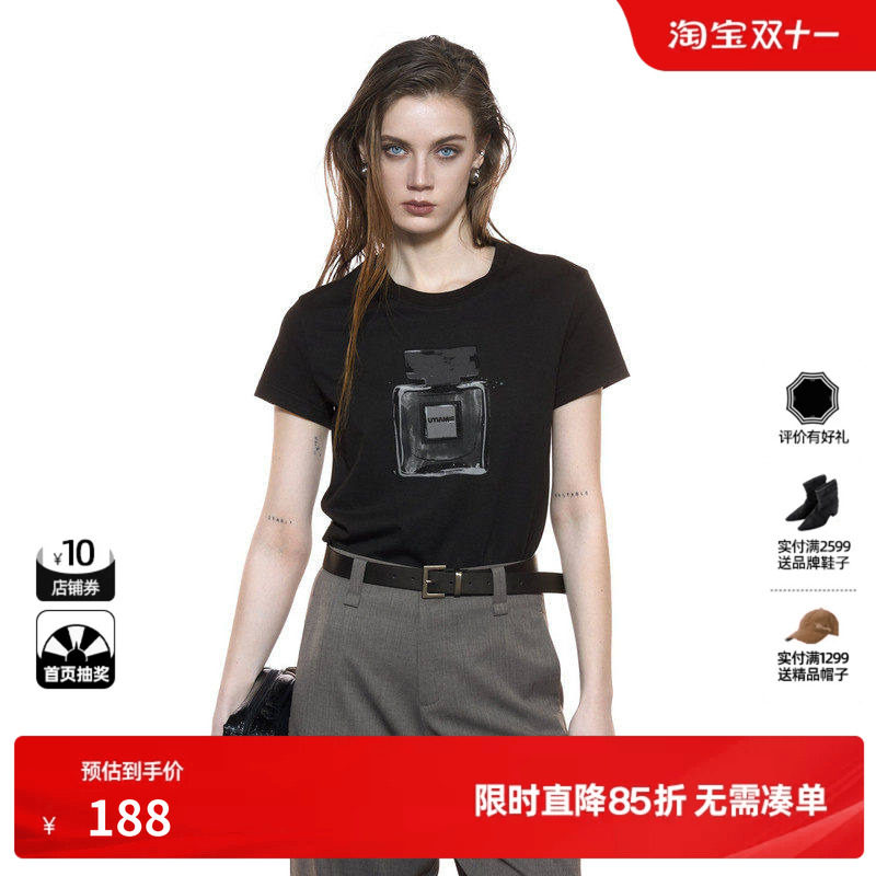 U/TI正肩香水系列小版T恤女装 晕染烫钻短袖上衣尤缇2025秋季新款
