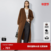 新款 TI深驼色绵羊毛双面呢大衣女百搭垂感静奢外套尤缇时尚 冬季