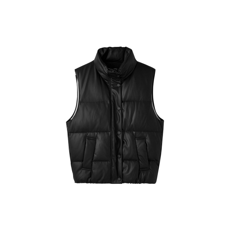 U/TI黑色皮质立领无袖白鸭绒羽绒服女装马夹外套尤缇2026冬季新款