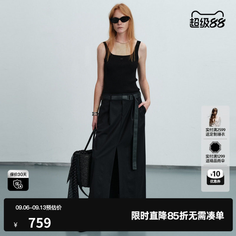 U/TI黑色背心连衣裙女吊带拼接工装直筒薄半身裙尤缇2026夏季新款
