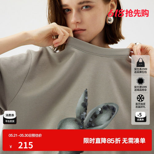 U/TI重工亮片兔子T恤女 百搭棉圆领宽松休闲短袖尤缇2025夏季新款