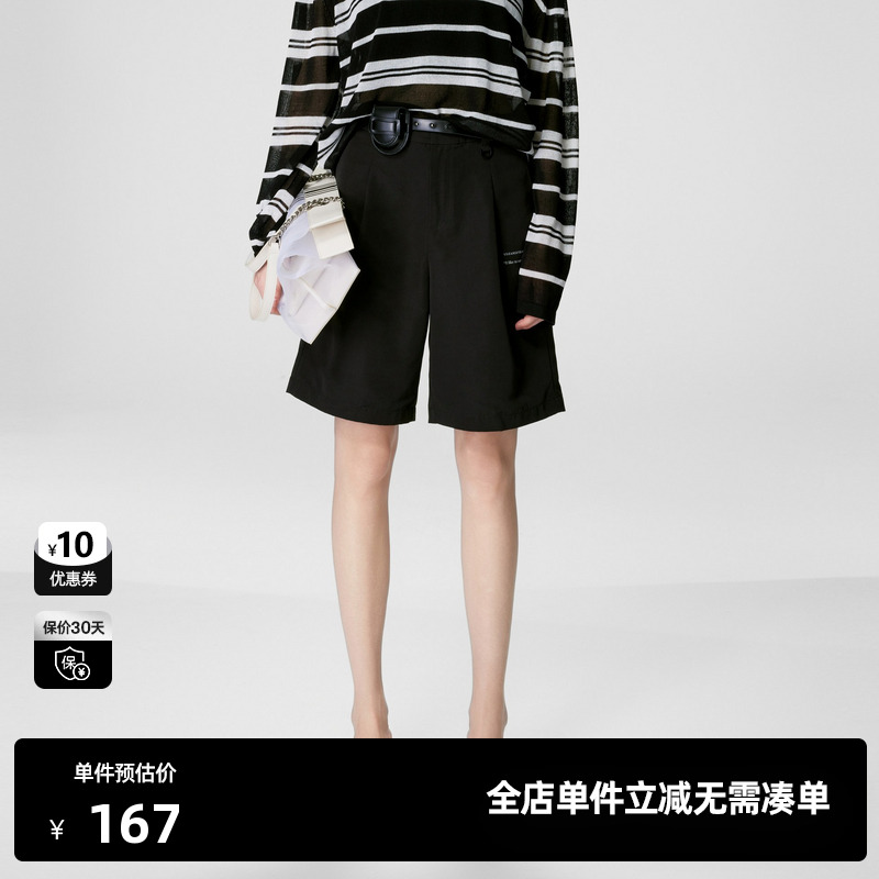 U/TI字母印花裤子高腰休闲裤女个性腰带西装短裤尤缇时尚夏季新款