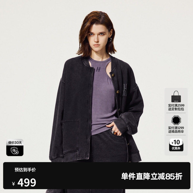 U/TI廓感水洗100%棉外套女学院风街头棒球服上衣尤缇2025秋季新款