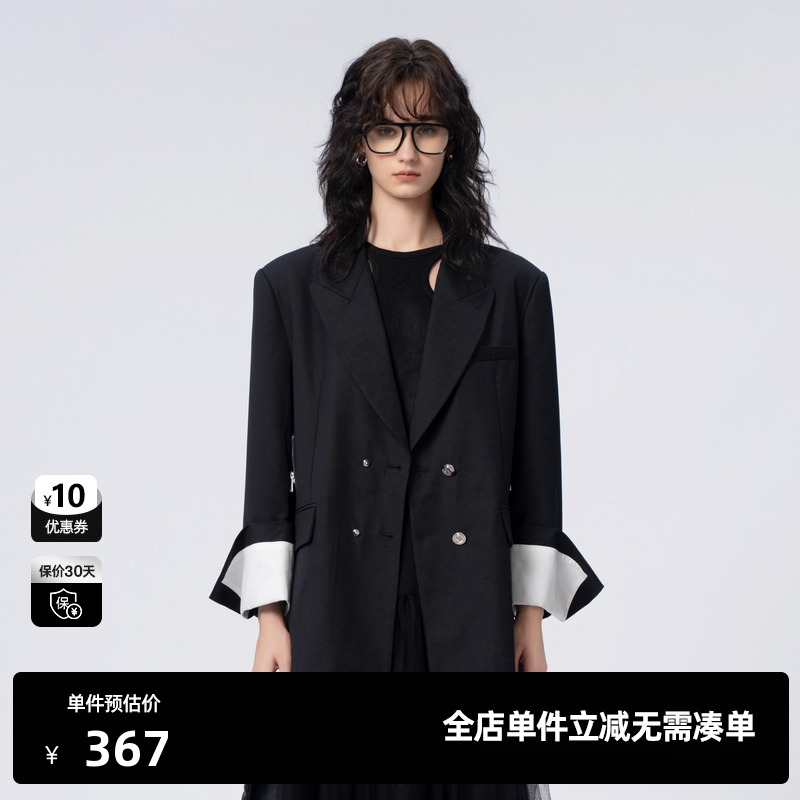 U/TI黑色高级感无人区玫瑰西装女百搭设计感外套尤缇时尚秋季新款