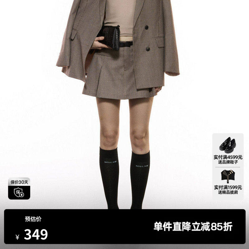 U/TI格纹学院感西装裙裤女 复古配腰带小A字短裙尤缇2025秋季新款