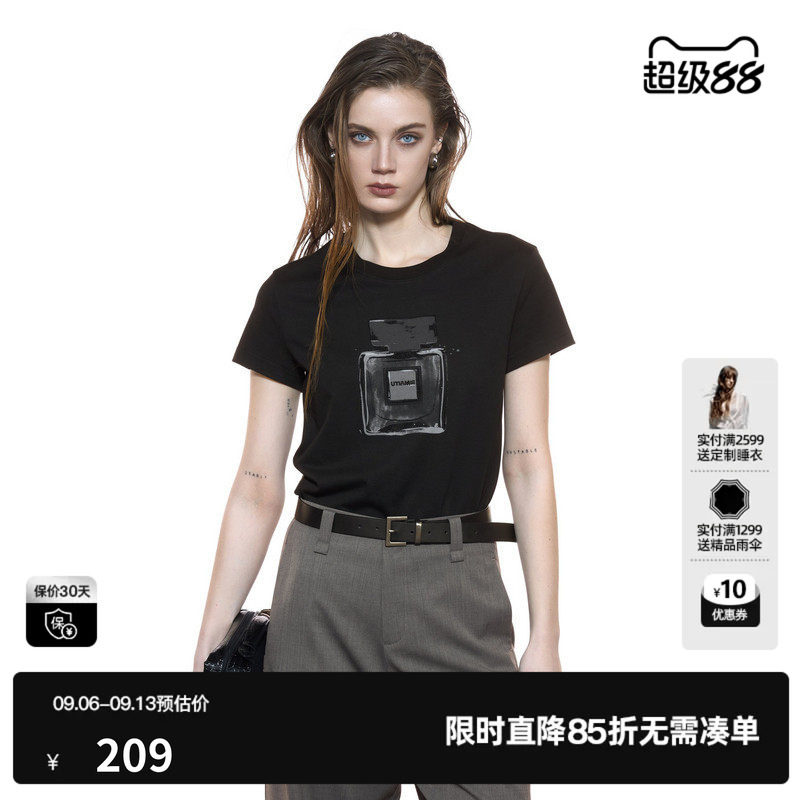 U/TI正肩香水系列小版T恤女装 晕染烫钻短袖上衣尤缇2025秋季新款