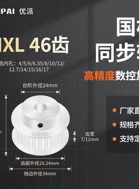 同步带轮MXL46齿BF型齿宽7/11内孔4566.3581012.7145机械型同步轮