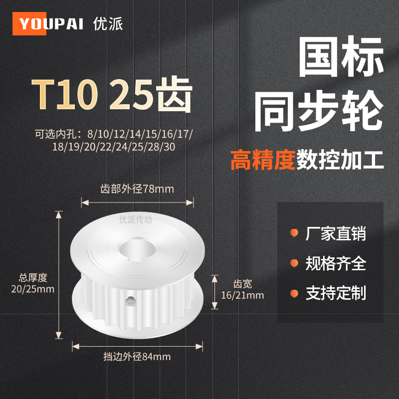 YOUPAI现货精加工内孔同步轮传动