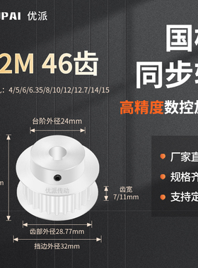 同步带轮S2M46齿BF型齿宽7/11内孔635 8 10 12 14 15机械型同步轮