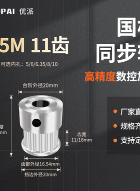 同步带轮S5M11齿宽11/16BF内孔5 6 8 10 12 12714机械型同步轮S5M