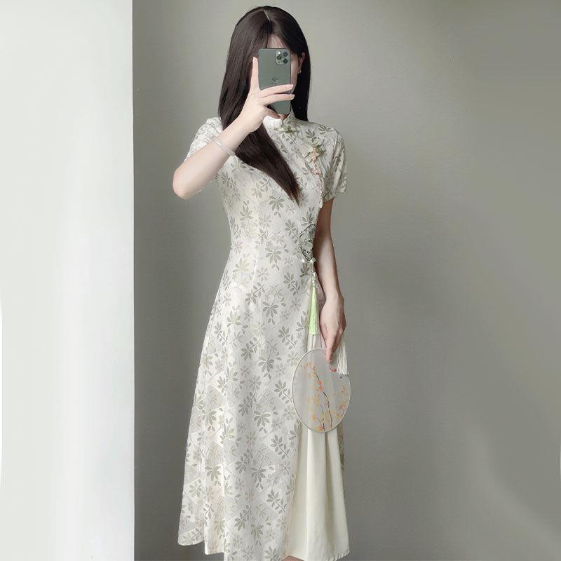 新中式旗袍女夏奥黛连衣裙茶服高考改良版年轻款高端气质日常