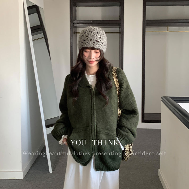 you think十三行冬季新款韩版通勤百搭柔软保暖开衫针织毛衣1476