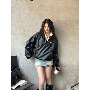 2026春季新品撞色冲锋衣半拉链运动卫衣立领潮流时尚外套女85698