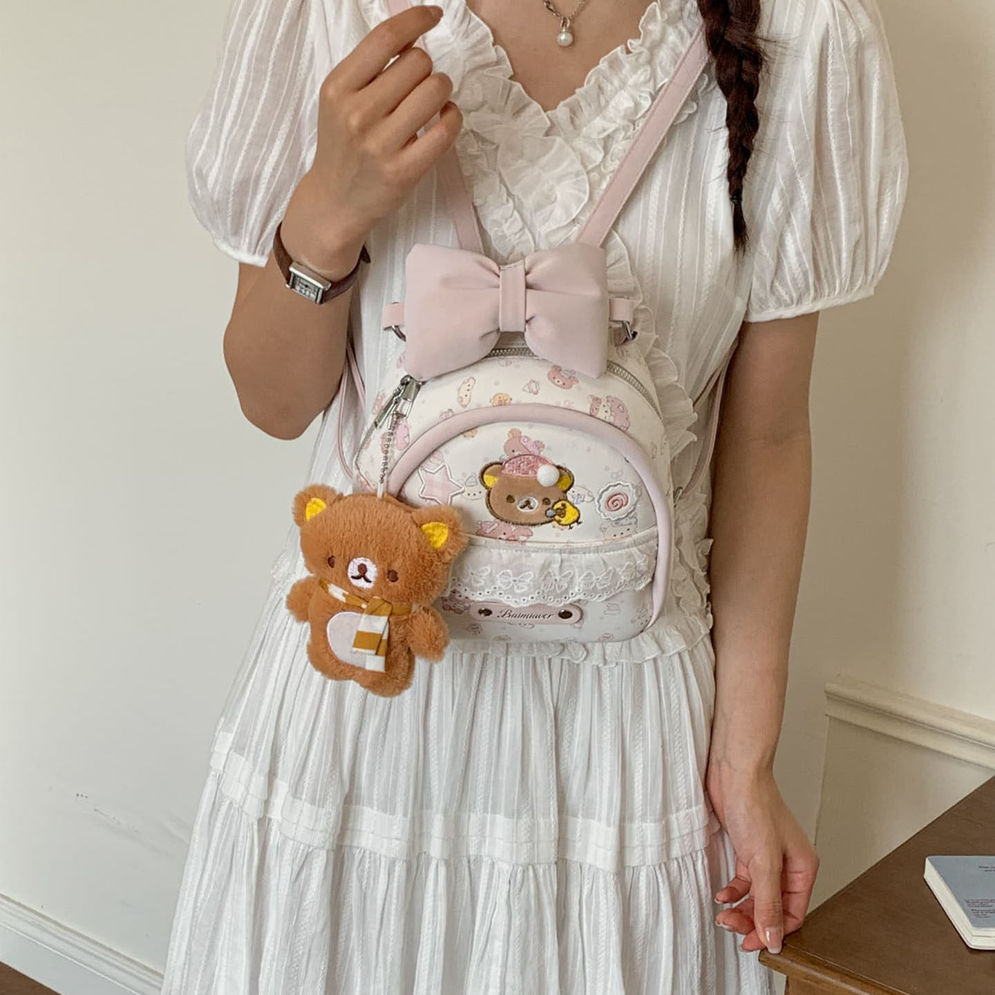 少女风学院卡通新款高颜值2026女蝴蝶结甜美背包书包双肩包可爱