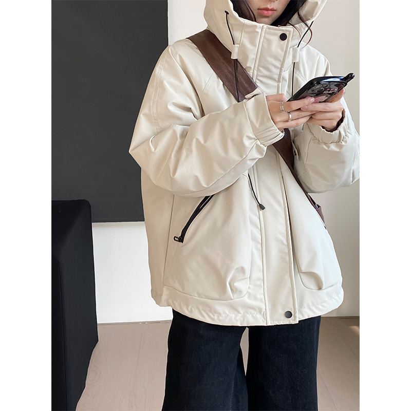 那末 韩系连帽保暖加厚羽绒服冲锋衣女宽松百搭棉衣派克服 2318