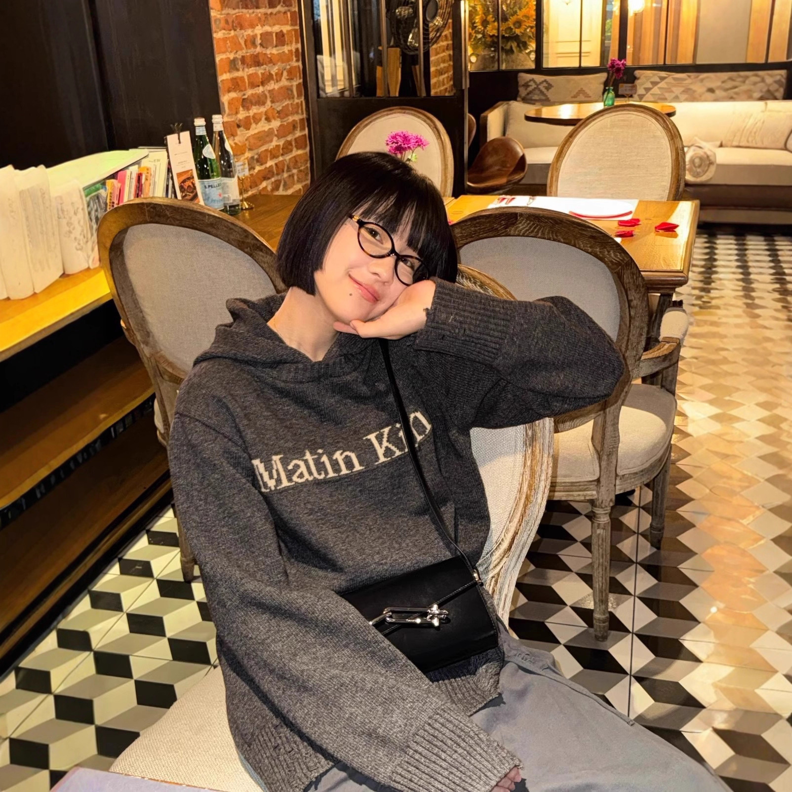 韩国小众潮牌matinkim连帽针织衫女25年新款破洞套头毛衣男女同款