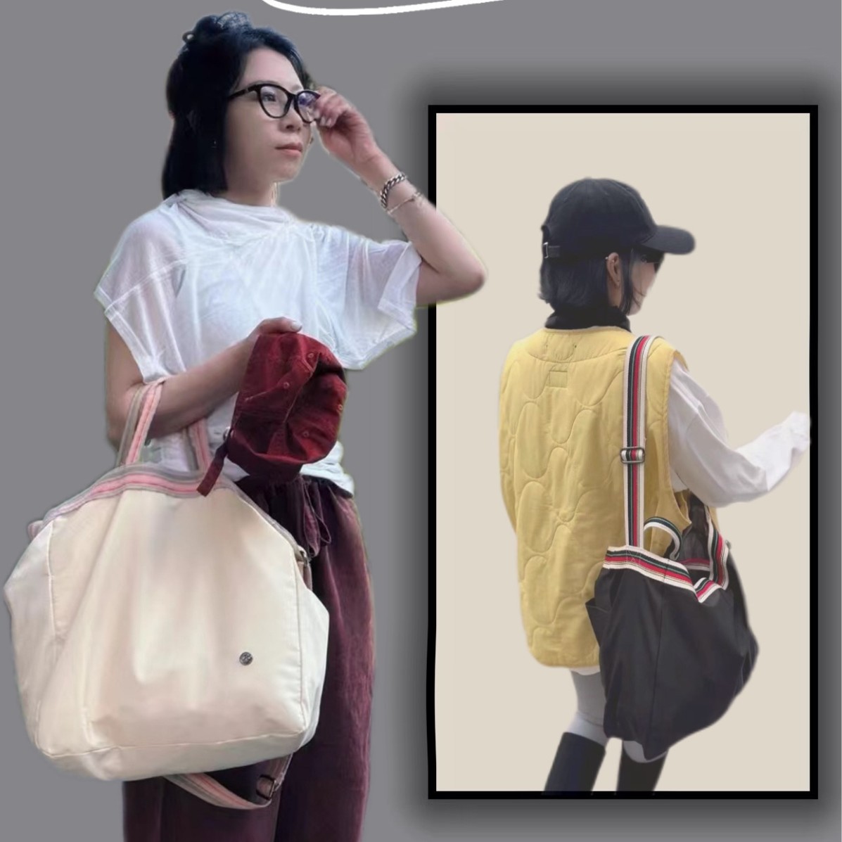 博卜简约单肩斜跨手提包男女大容量托特包购物袋通勤包可套拉杆箱