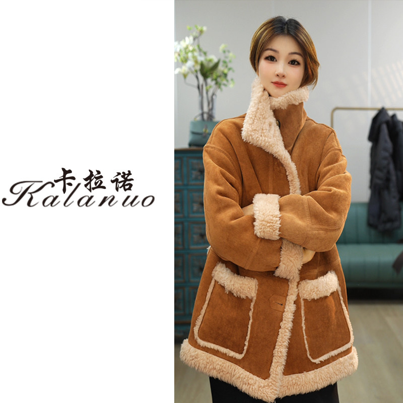 195海宁新款羊毛外套加厚冬季保暖双面穿百搭显瘦休闲时尚