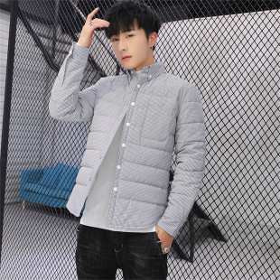 外套轻薄格子寸衣修身 青年男士 长袖 秋冬季 纯色棉衣 羽绒棉保暖衬衫