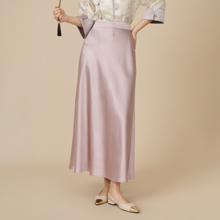 SHIBAI拾白高级感缎面仿醋酸紫色新中式 温婉气质显瘦高腰半身长裙