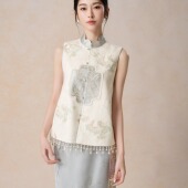 SHIBAI拾白新中式 蝶恋花对襟垂珠立领上衣 国风马甲女2026年春新款