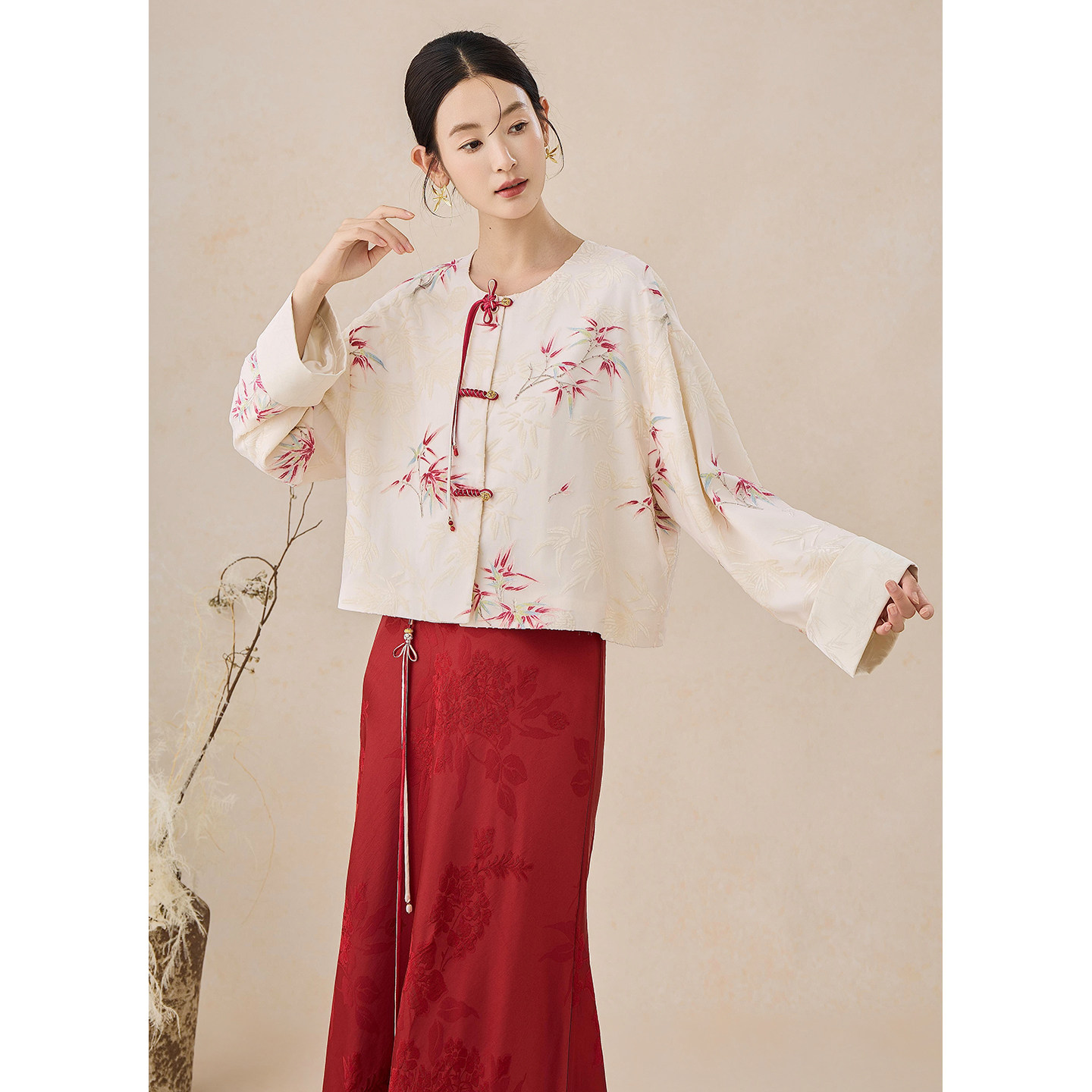 SHIBAI拾白 红叶 新中式国风立体人丝提花盘扣秋款小衫长袖女上衣,女装/女士精品,上衣,淘宝优惠券,粉丝福利购,淘宝优惠卷