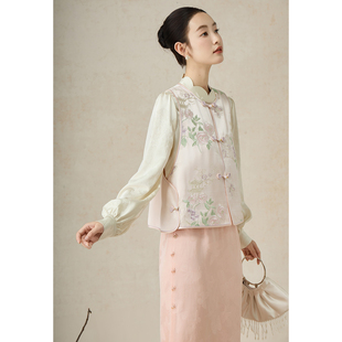 SHIBAI拾白 潇湘亭 高级感醋酸新中式圆领盘扣重工刺绣国风女马甲