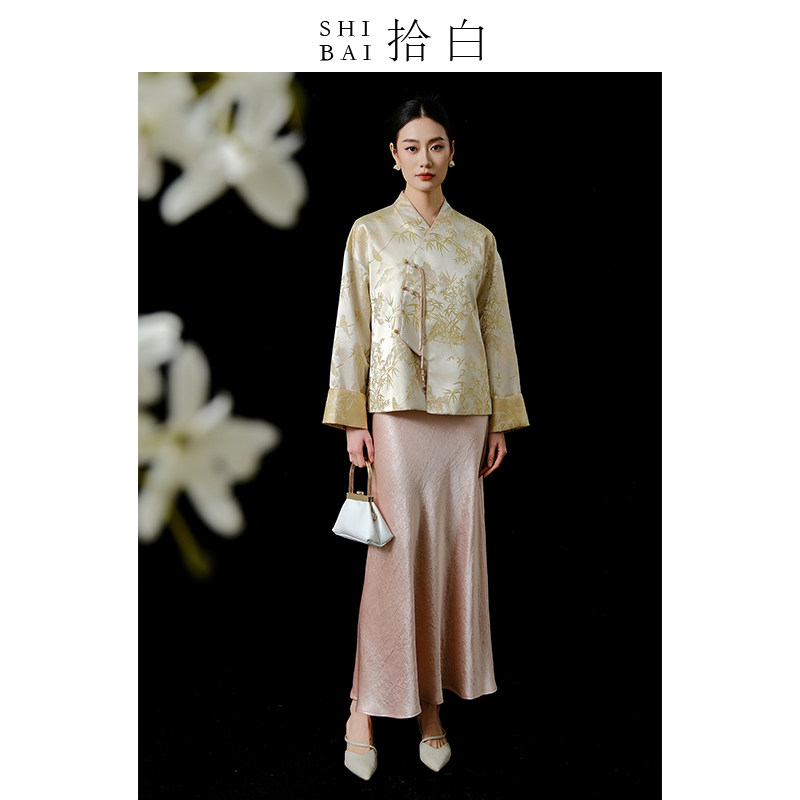 SHIBAI拾白新中式国风上衣2025春新款高级感竹叶提花女交领短外套,女装/女士精品,上衣,淘宝优惠券,粉丝福利购,淘宝优惠卷