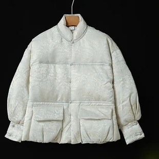 SHIBAI拾白原创新中式2025冬新款国风肌理感人丝提花羽绒服短外套