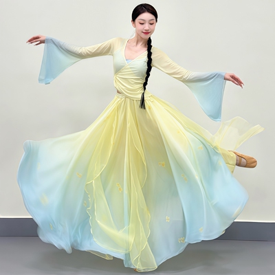 古典舞蹈服渐变纱衣飘逸大摆裙