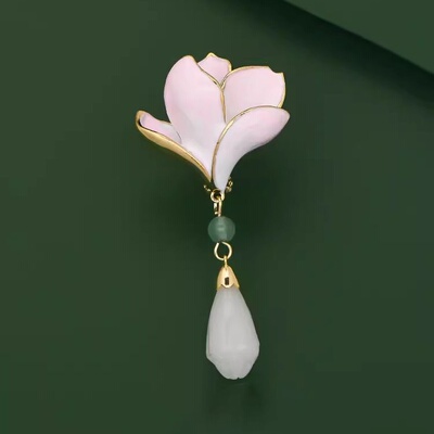 玉兰花胸针盘扣古典压襟挂饰新中式服装配饰旗袍胸花高级感别针女