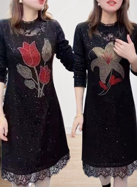 秋冬季新款中年女高端加绒加厚连衣裙妈妈装宽松显瘦保暖中长裙子