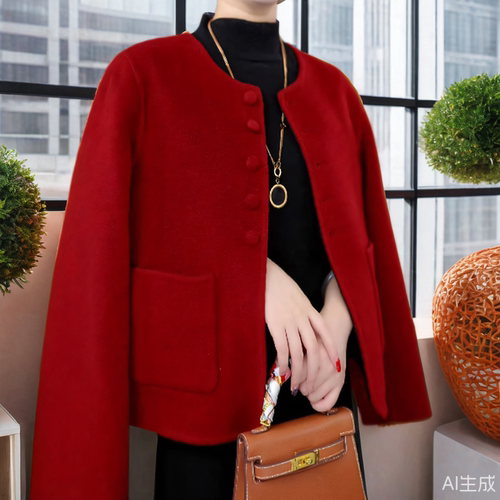 春秋冬季新款中国风气质减龄大衣女小个子短款圆领小香风毛呢外套