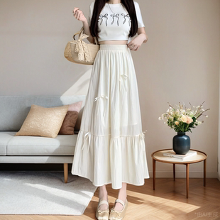 蝴蝶结半身裙高腰显廋A字裙长裙子超好看 胖mm春夏秋新款 大码 女装