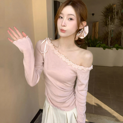 露肩纯欲性感长袖t恤女