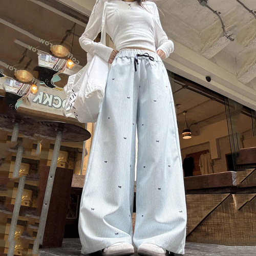 气质慵懒休闲高腰直筒阔腿裤