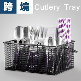 跨境热销亚马逊热销刀叉收纳篮cutlery tray铁艺餐桌餐具收纳篮子