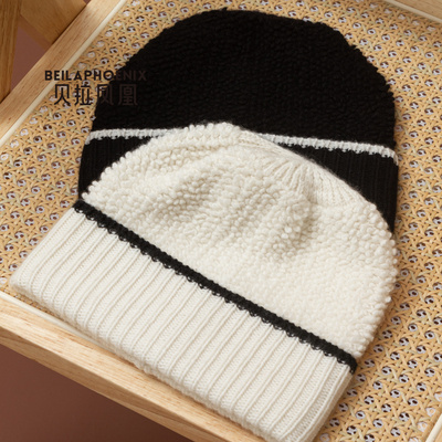 贝拉凤凰2025新款黑色白色双C同款羊绒冷帽泰迪帽子女款毛线帽