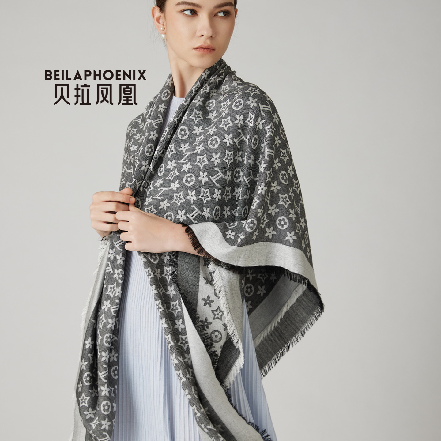 贝拉凤凰外搭桑蚕丝羊毛披肩丝巾