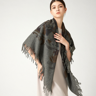 贝拉凤凰山羊绒围巾披肩高端七彩大马喷绘/方巾披肩盖毯
